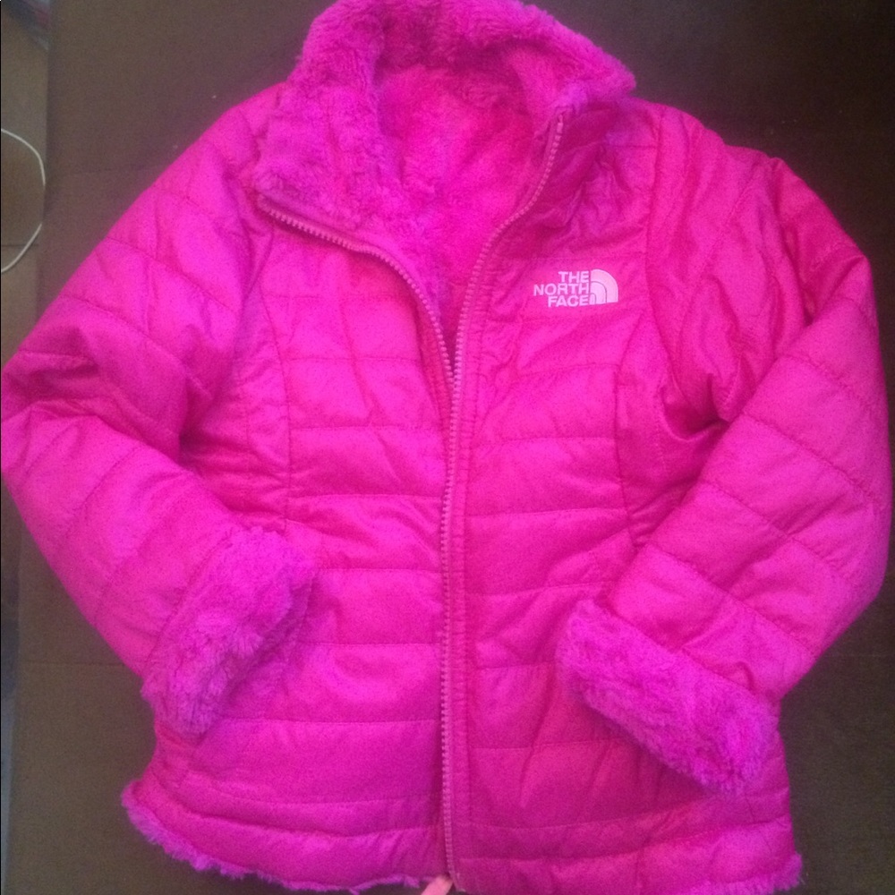North face reversible baby girls pink jacket.